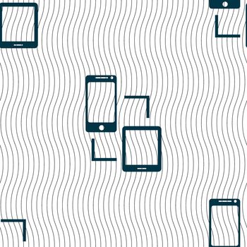 Synchronization sign icon. communicators sync symbol. Data exchange. Seamless pattern with geometric texture. illustration