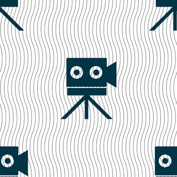 Video camera sign icon.content button. Seamless pattern with geometric texture. illustration