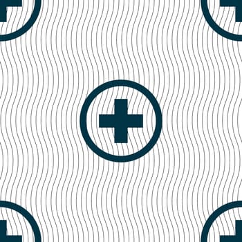 Plus sign icon. Positive symbol. Zoom in. Seamless pattern with geometric texture. illustration
