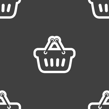 shopping cart icon sign. Seamless pattern on a gray background. illustration