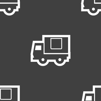 Delivery truck icon sign. Seamless pattern on a gray background. illustration