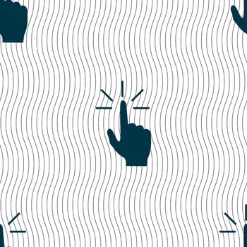 Click here hand icon sign. Seamless pattern with geometric texture. illustration