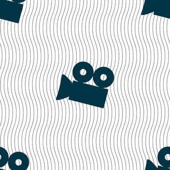 Video camera sign icon. content button. Seamless pattern with geometric texture. illustration