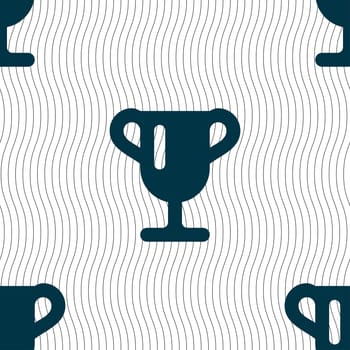 Winner cup, Awarding of winners, Trophy icon sign. Seamless pattern with geometric texture. illustration