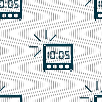 digital Alarm Clock icon sign. Seamless pattern with geometric texture. illustration