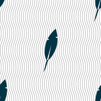 Feather sign icon. Retro pen symbo. Seamless pattern with geometric texture. illustration