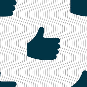 Like, Thumb up icon sign. Seamless pattern with geometric texture. illustration