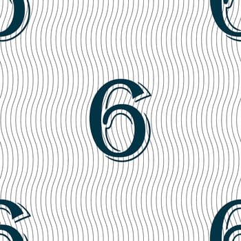 number six icon sign. Seamless pattern with geometric texture. illustration