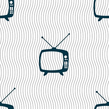 Retro TV mode sign icon. Television set symbol. Seamless pattern with geometric texture. illustration