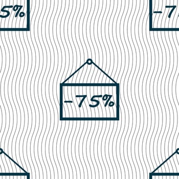 75 discount icon sign. Seamless pattern with geometric texture. illustration