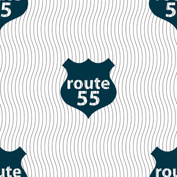 Route 55 highway icon sign. Seamless pattern with geometric texture. illustration