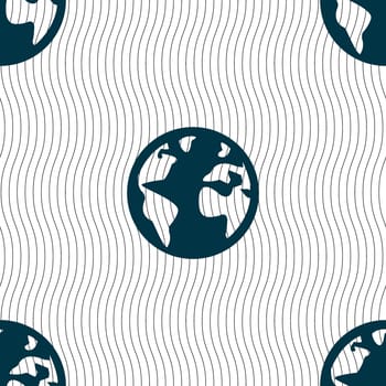 Globe sign icon. World map geography symbol. Globes on stand for studying. Seamless pattern with geometric texture. illustration