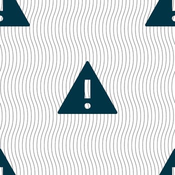 Attention sign icon. Exclamation mark. Hazard warning symbol. Seamless pattern with geometric texture. illustration