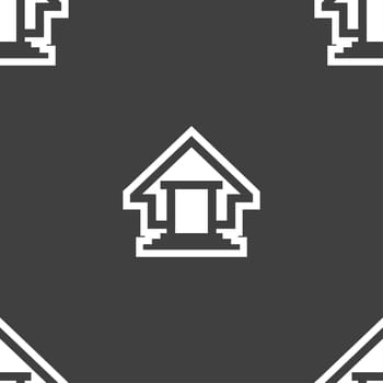 House icon sign. Seamless pattern on a gray background. illustration