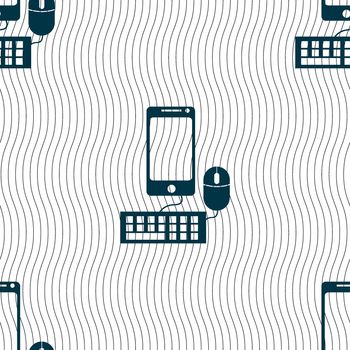 smartphone widescreen monitor, keyboard, mouse sign icon. Seamless pattern with geometric texture. illustration