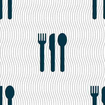 fork, knife, spoon icon sign. Seamless pattern with geometric texture. illustration