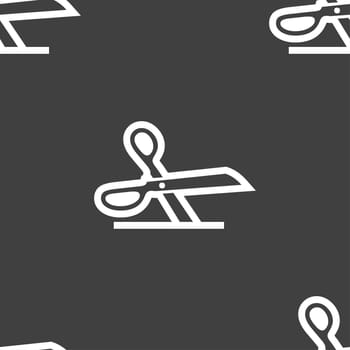 scissors icon sign. Seamless pattern on a gray background. illustration