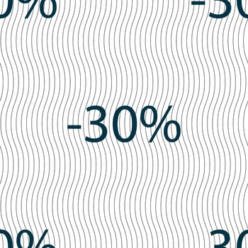 30 percent discount sign icon. Sale symbol. Special offer label. Seamless pattern with geometric texture. illustration