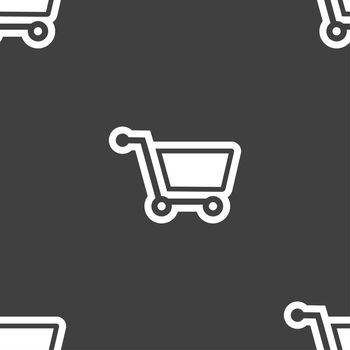 shopping cart icon sign. Seamless pattern on a gray background. illustration