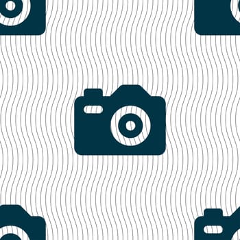 Photo Camera icon sign. Seamless pattern with geometric texture. illustration