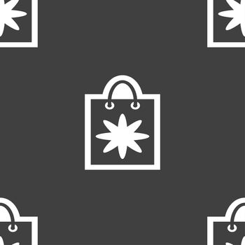 shopping bag icon sign. Seamless pattern on a gray background. illustration