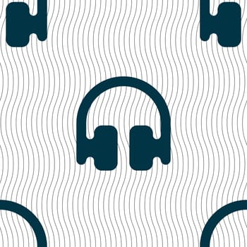Headphones, Earphones icon sign. Seamless pattern with geometric texture. illustration