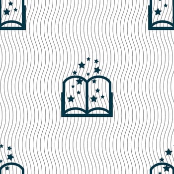 Magic Book sign icon. Open book symbol. Seamless pattern with geometric texture. illustration