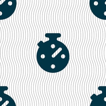 Timer, stopwatch icon sign. Seamless pattern with geometric texture. illustration