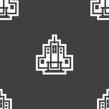 skyscraper icon sign. Seamless pattern on a gray background. illustration