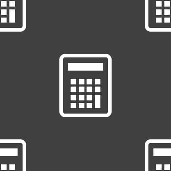 Calculator icon sign. Seamless pattern on a gray background. illustration