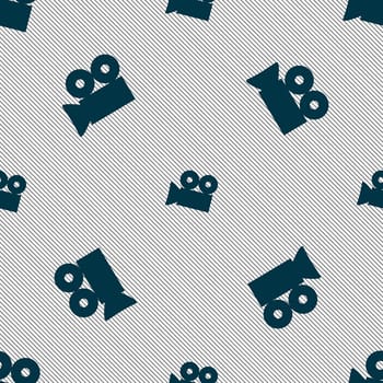 Video camera sign icon. content button. Seamless pattern with geometric texture. illustration