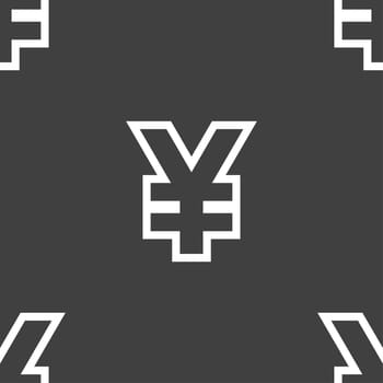 Yen JPY icon sign. Seamless pattern on a gray background. illustration