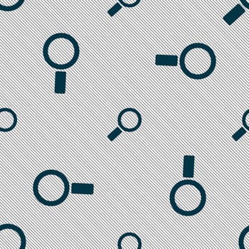 Magnifier glass sign icon. Zoom tool button. Navigation search symbol. Seamless pattern with geometric texture. illustration