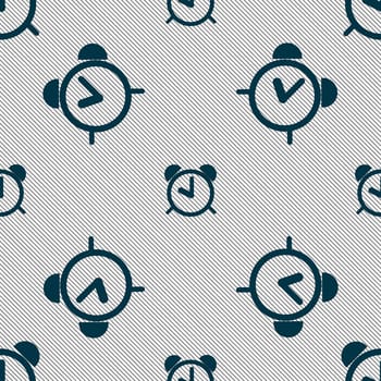 Alarm clock sign icon. Wake up alarm symbol. Seamless pattern with geometric texture. illustration