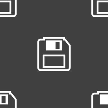 floppy disk icon sign. Seamless pattern on a gray background. illustration