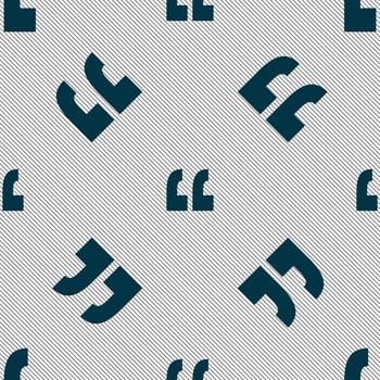 Quote sign icon. Quotation mark symbol. Double quotes at the end of words. Seamless pattern with geometric texture. illustration