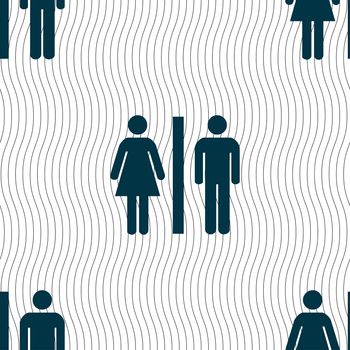 silhouette of a man and a woman icon sign. Seamless pattern with geometric texture. illustration