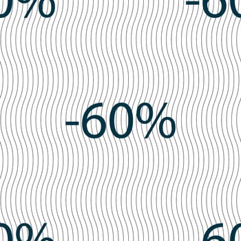 60 percent discount sign icon. Sale symbol. Special offer label. Seamless pattern with geometric texture. illustration