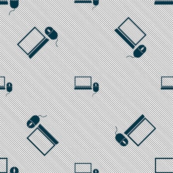 Computer widescreen monitor, mouse sign ico. Seamless pattern with geometric texture. illustration