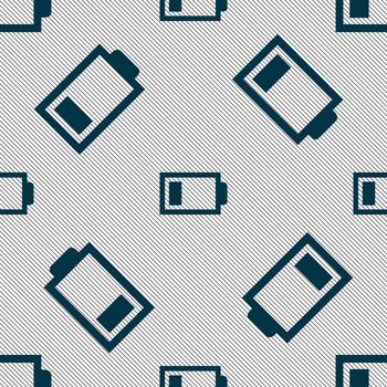 Battery low level sign icon. Electricity symbol. Seamless pattern with geometric texture. illustration