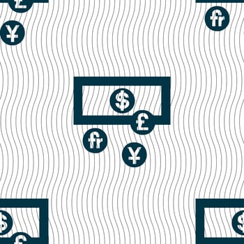 currencies of the world icon sign. Seamless pattern with geometric texture. illustration