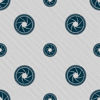 diaphragm icon. Aperture sign. Seamless pattern with geometric texture. illustration