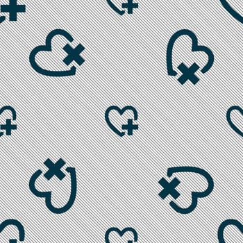 Heart sign icon. Love symbol. Seamless pattern with geometric texture. illustration