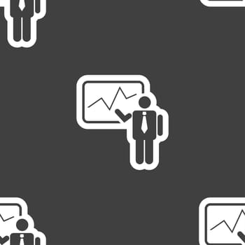 businessman making report icon sign. Seamless pattern on a gray background. illustration