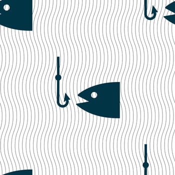 Fishing icon sign. Seamless pattern with geometric texture. illustration