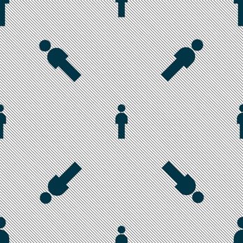 Human sign icon. Man Person symbol. Male toilet. Seamless pattern with geometric texture. illustration