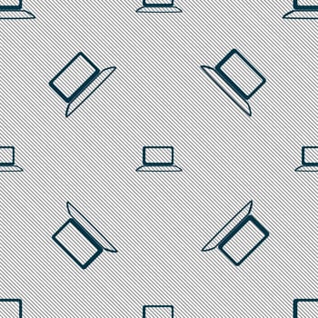 Laptop sign icon. Notebook pc with graph symbol. Monitoring. Seamless pattern with geometric texture. illustration