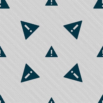 Attention sign icon. Exclamation mark. Hazard warning symbol. Seamless pattern with geometric texture. illustration