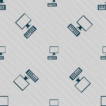 Computer monitor and keyboard Icon. Seamless pattern with geometric texture. illustration