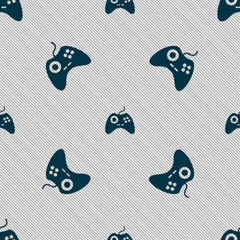 Joystick sign icon. Video game symbol. Seamless pattern with geometric texture. illustration